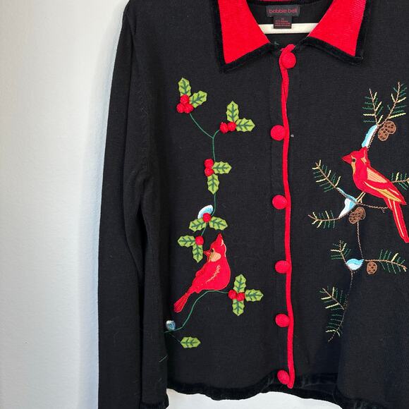 Vintage Christmas Sweater Bobbie Bell Holly Berry Cardinals Womens Size XL - Picture 7 of 9